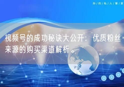 视频号的成功秘诀大公开:优质粉丝来源的购买渠道解析。