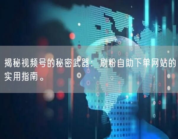 揭秘视频号的秘密武器:刷粉自助下单网站的实用指南。