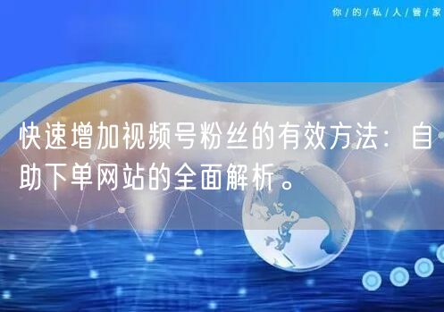 快速增加视频号粉丝的有效方法:自助下单网站的全面解析。